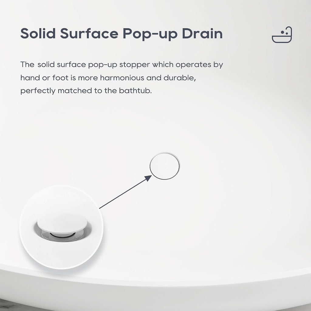 SJ STAR&JANE 69' Solid Surface Freestanding Bathtub, Matte White Oval Stone Resin Soaking Tub Stand Alone Tub with Overflow and Pop-up Drain for Modern Bathrooms