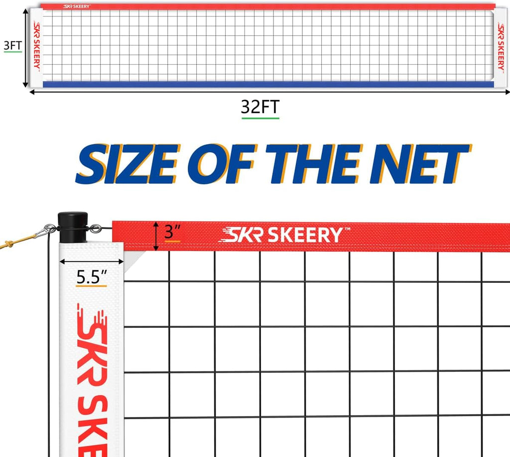 SKEERY Outdoor Heavy Duty Volleyball Net Set, Anti-Sag Design, Adjustable Aluminum Poles, Portable Volleyball Net for Backyard,Grass and Beach