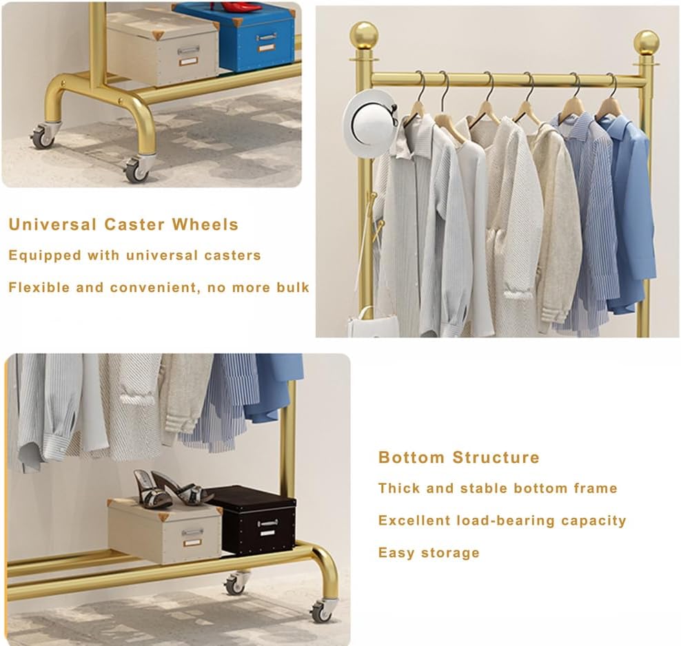 Rolling Garment Rack with Shelf and Wheels, Metal Clothes Rail for Bedroom, Living Room, Entryway or Retail Display,Black,39.4X15.7X61in