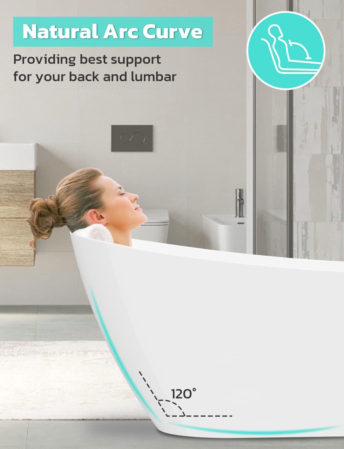 Zevemomo 55' Acrylic Freestanding Bathtub, White Soaking Tub with Brushed Nickel Overflow and Drain, Freestanding tub with Non-slip Design, cUPC Certified