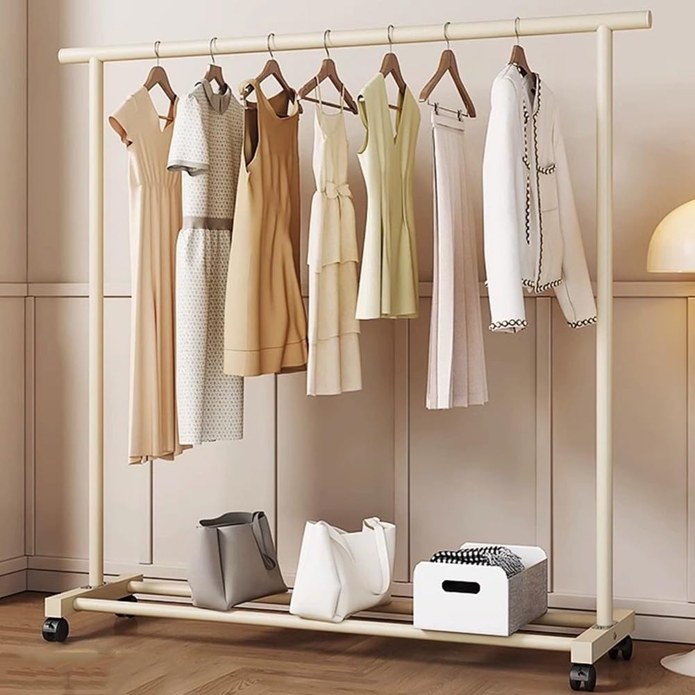 Clothes Garment Rack on Wheels, Metal Clothing Rail for Hanging Clothes, Rolling Clothing Organizer for Bedroom, Laundry Room
