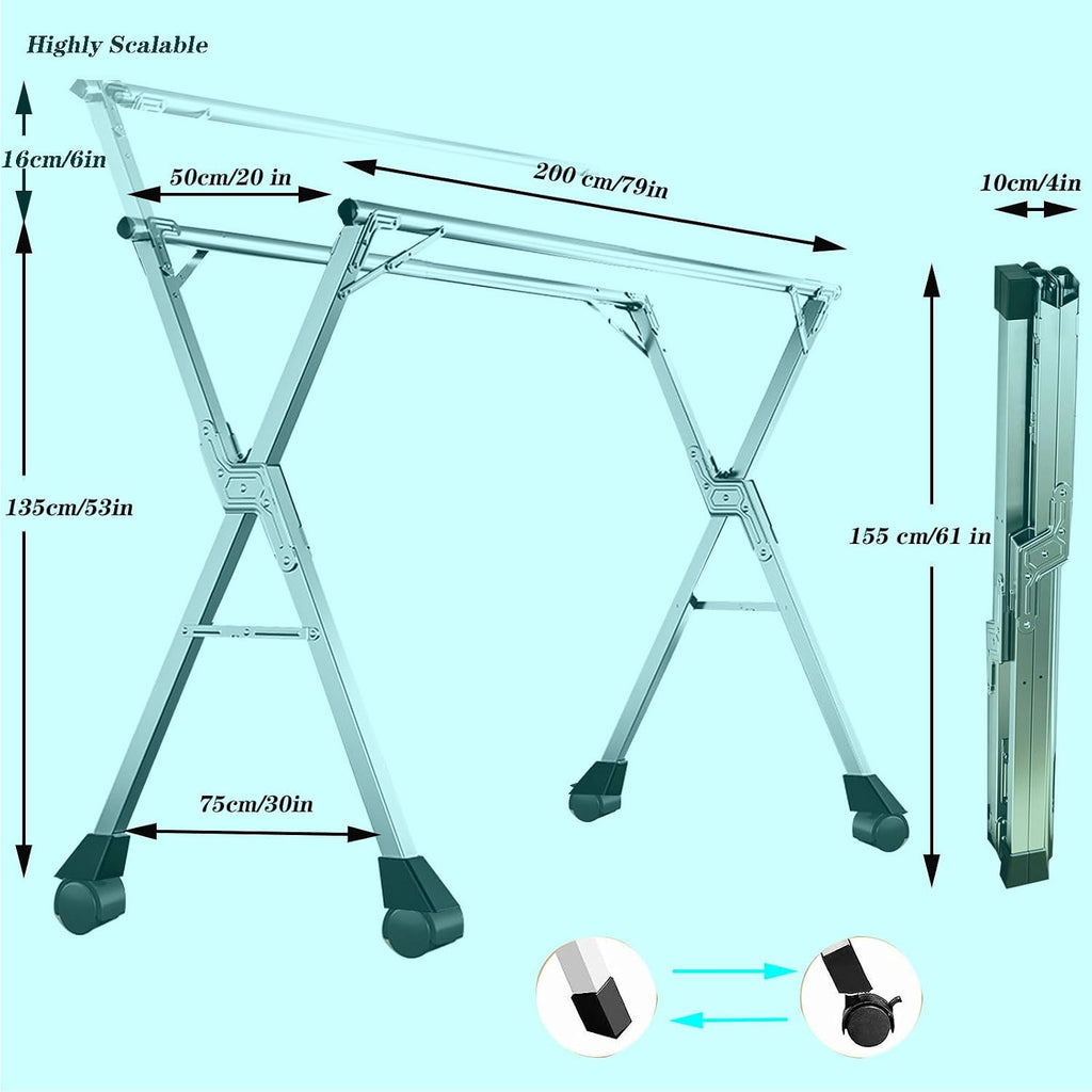 Clothes Drying Racks for Laundry Outdoor, Garment Racks for Hanging Clothes with Shelves, Laundry Stand Organizer Free-Standing Laundry Stand (200cm/79 in)