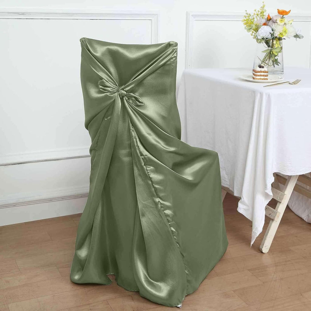 Tableclothsfactory Eucalyptus Sage Green Silky Satin Universal Chair Covers Fits All Type of Chairs Event Dinning Slipcover for Wedding Party