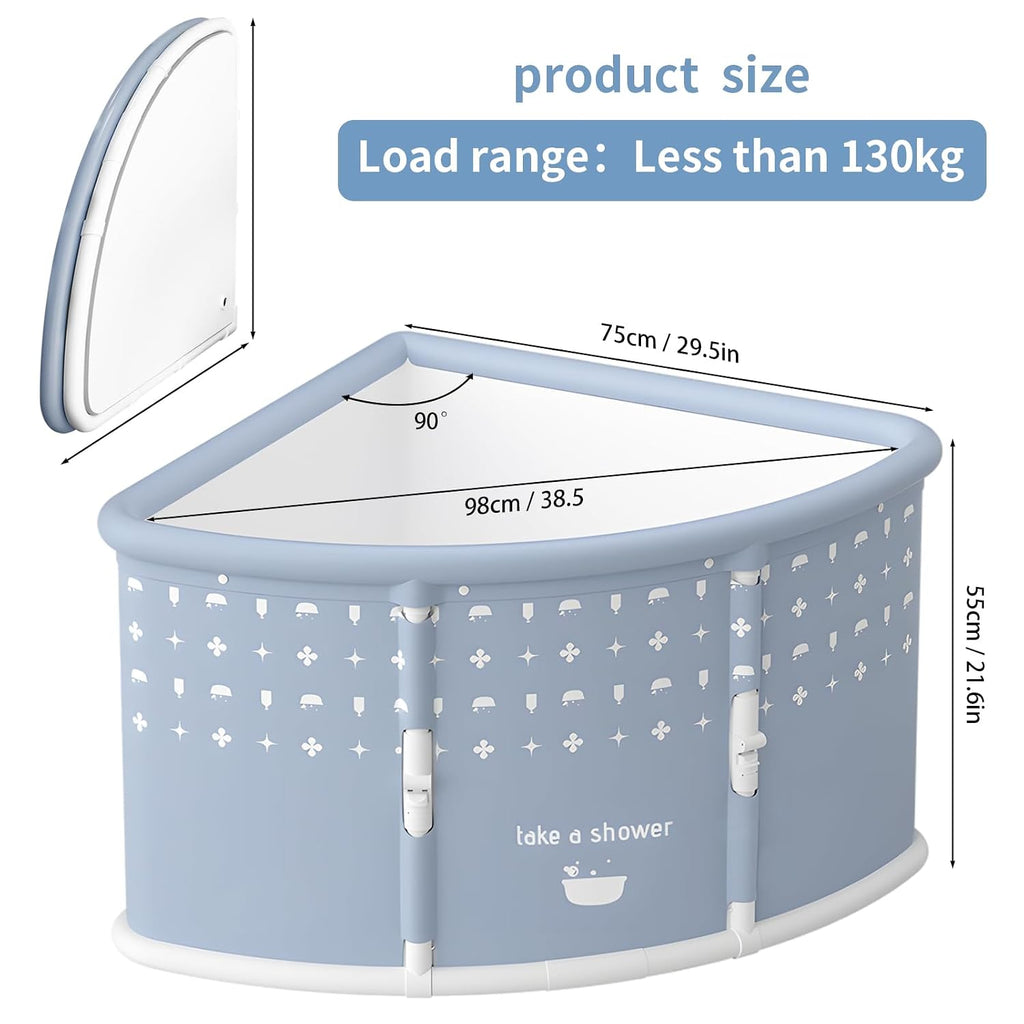 Foldable Bathtub, Bath Pillows for Tub, Foot Bath Soak Tub, Soaking Baths for Adults, Bath Tub Toys for Toddlers 1-3, PVC Material, Fan Shape, Large Space, 38.58' L x 29.53' W x 21.65' H