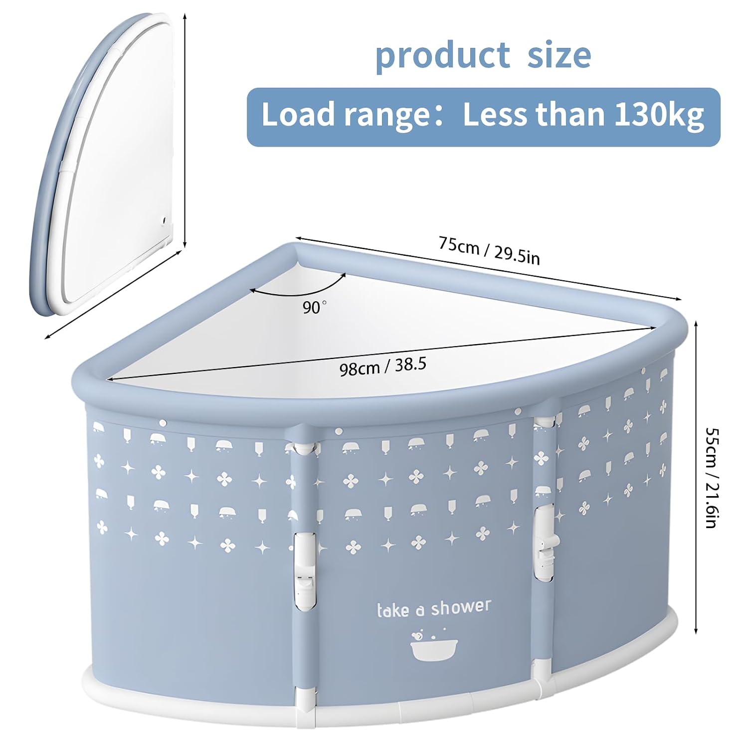 Foldable Bathtub, Bath Pillows for Tub, Foot Bath Soak Tub, Soaking Baths for Adults, Bath Tub Toys for Toddlers 1-3, PVC Material, Fan Shape, Large Space, 38.58' L x 29.53' W x 21.65' H