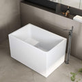 47' Acrylic Freestanding Bathtub with Built-in Seat, Rectangular Soaking Tub w/Chrome Overflow & Pop-Up Drain, CUPC Certified for Elderly & Limited Mobility Support, Gloss White