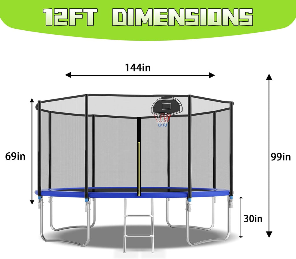 Tranpoline 10FT 12FT 14FT 16FT Tranpoline for Kids with Safety Enclosure Net Recreational Tranpoline for Adults ASTM Approval Backyard Outdoor Tranpoline with Basketball Hoop