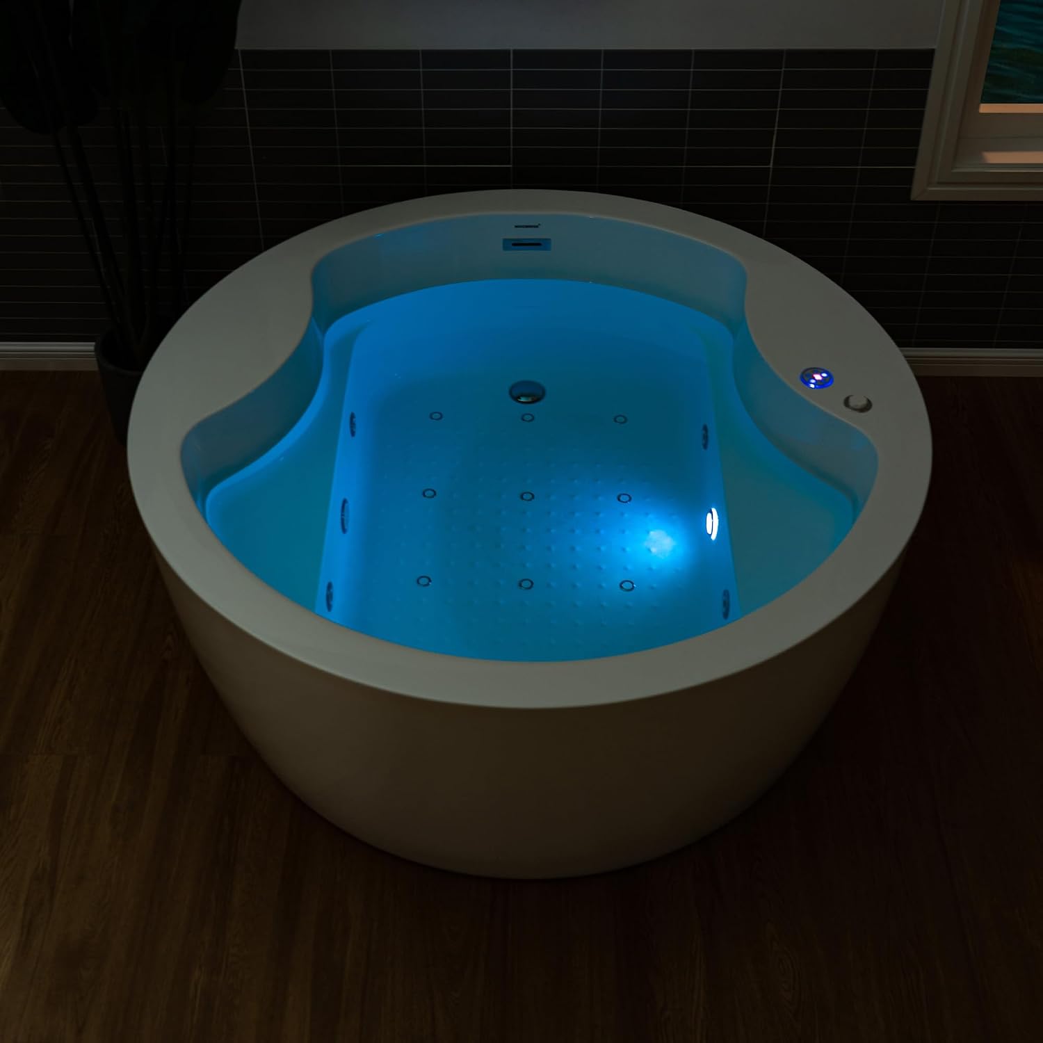WOODBRIDGE Spacious 59' Whirlpool and Air Bath Heated Soaking Tub with Adjustable Speed Air Blower, LED Control Panel, Integrated Seat, BJ061