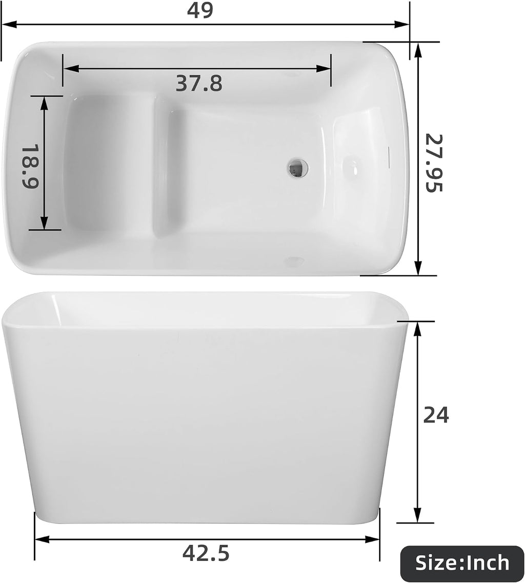 Abruzzo 49'Acrylic Free Standing Tub,Janpanese Soaking Tub with Seat Desgin,Modern Soaking Bathtub with cUPC Certified(Glossy White)