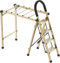 Foldable Drying Racks Garment Racks Free Standing Clothes Rack with Ladder Stretchable Metal Clothing Rack with Double Rod and Tool Tray for Dorm Bedroom Home Balcony(Gold)