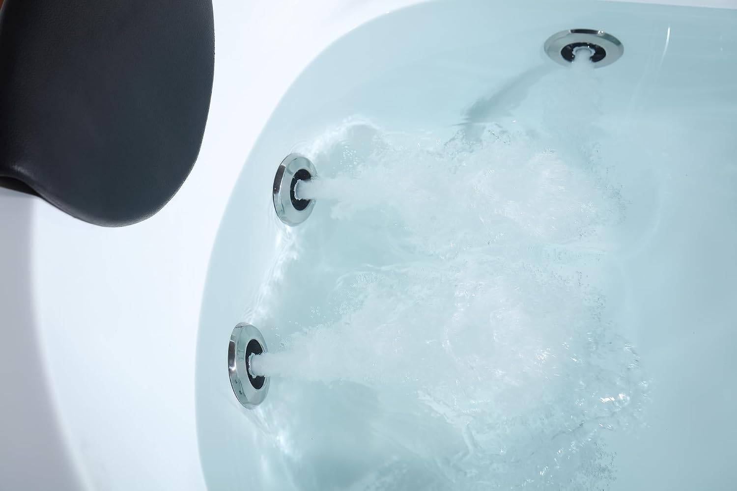 Empava 59' Acrylic Freestanding Whirlpool Bathtub Hydromassage Round Jetted Soaking Tub with Right Side Drain and Waterfall Faucet