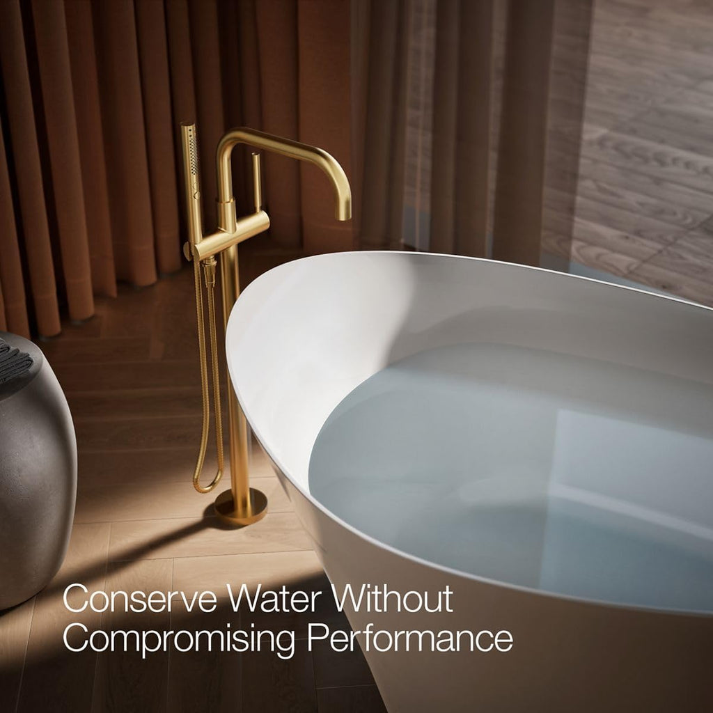 KOHLER T97328-4-2MB Purist Floor-Mount Bath Filler Trim with Handshower, Single Lever Handle Bathtub Faucet, 1.75 GPM Handshower, Vibrant Brushed Moderne Brass