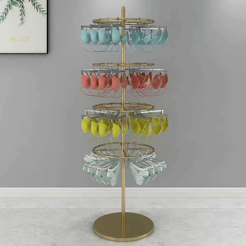 Customize what you need Clothing Store Underwear Rack, Retail Store Panty Shorts Bra Display Stand, 3/4 tiers Floor-standing Garment Hanger Organizer for Shoppi(Gold 4 Tiers)