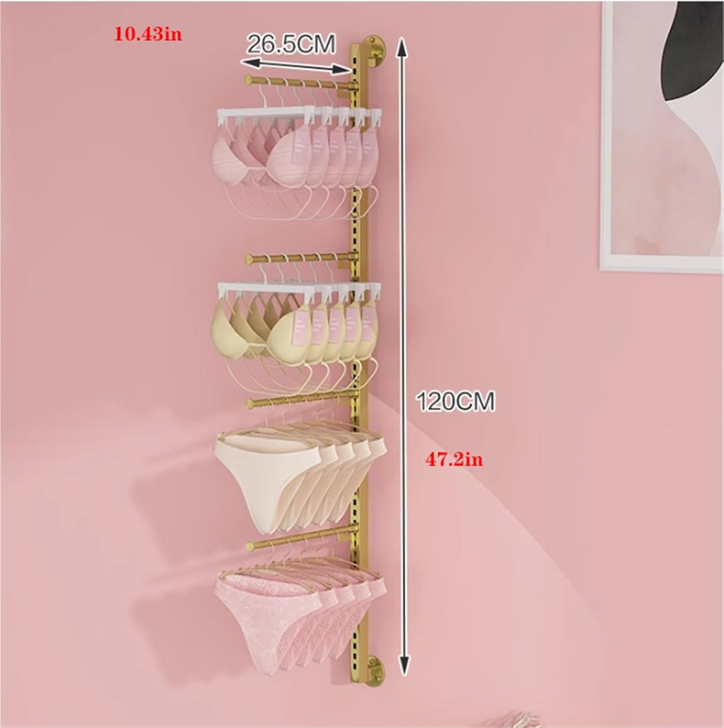 Retail Organizer Clothing Store Shelf, Commercial Lingerie Garment Rack, Metal, Underwear Sock Display Stand, for Bras, Shorts, Hats, Wall-Mounted 120cm/47.2in(Gold)