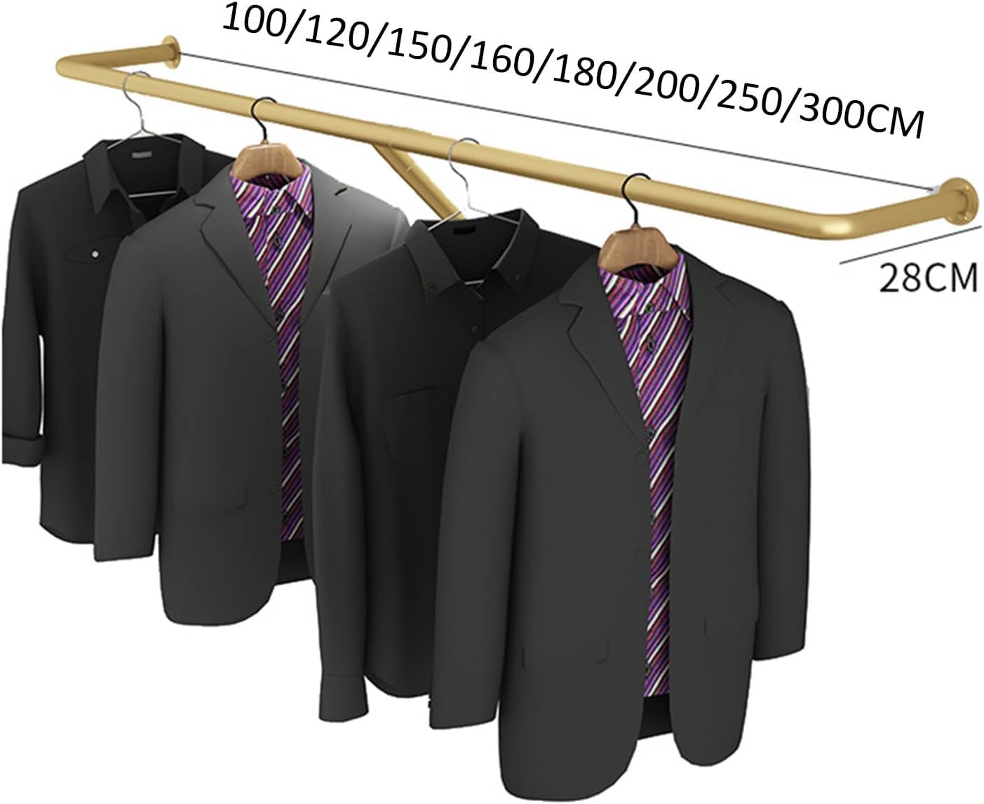 Clothing Store Clothes Display Rack, Heavy Duty Industrial Pipe Clothes Hanging Rack Wall Mounted Iron Clothing Storage Hanger Rod, Modern Metal Commercial Retail Garment Rack