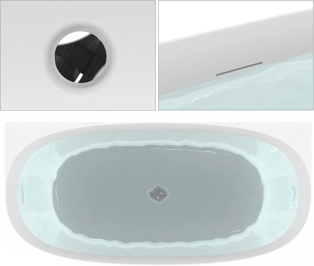 HEATGENE 63 Inches Acrylic Freestanding Bathtub Modern Bathtub Contemporary Soaking Tub Easy to Install UPC Certified Drain & Overflow Assembly Included