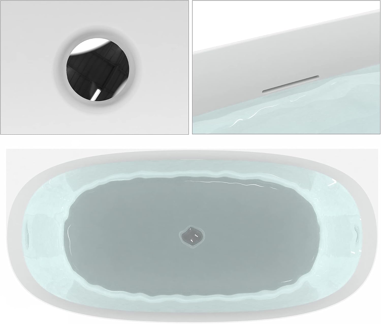 HEATGENE 63 Inches Acrylic Freestanding Bathtub Modern Bathtub Contemporary Soaking Tub Easy to Install UPC Certified Drain & Overflow Assembly Included