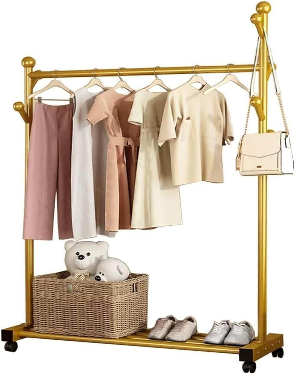 Clothes Rack, Metal Garment Rack, Multifunctional Garment Rack With Storage Shelves, Freestanding Closet With Hanging Rods(C,100 * 38 * 154cm)