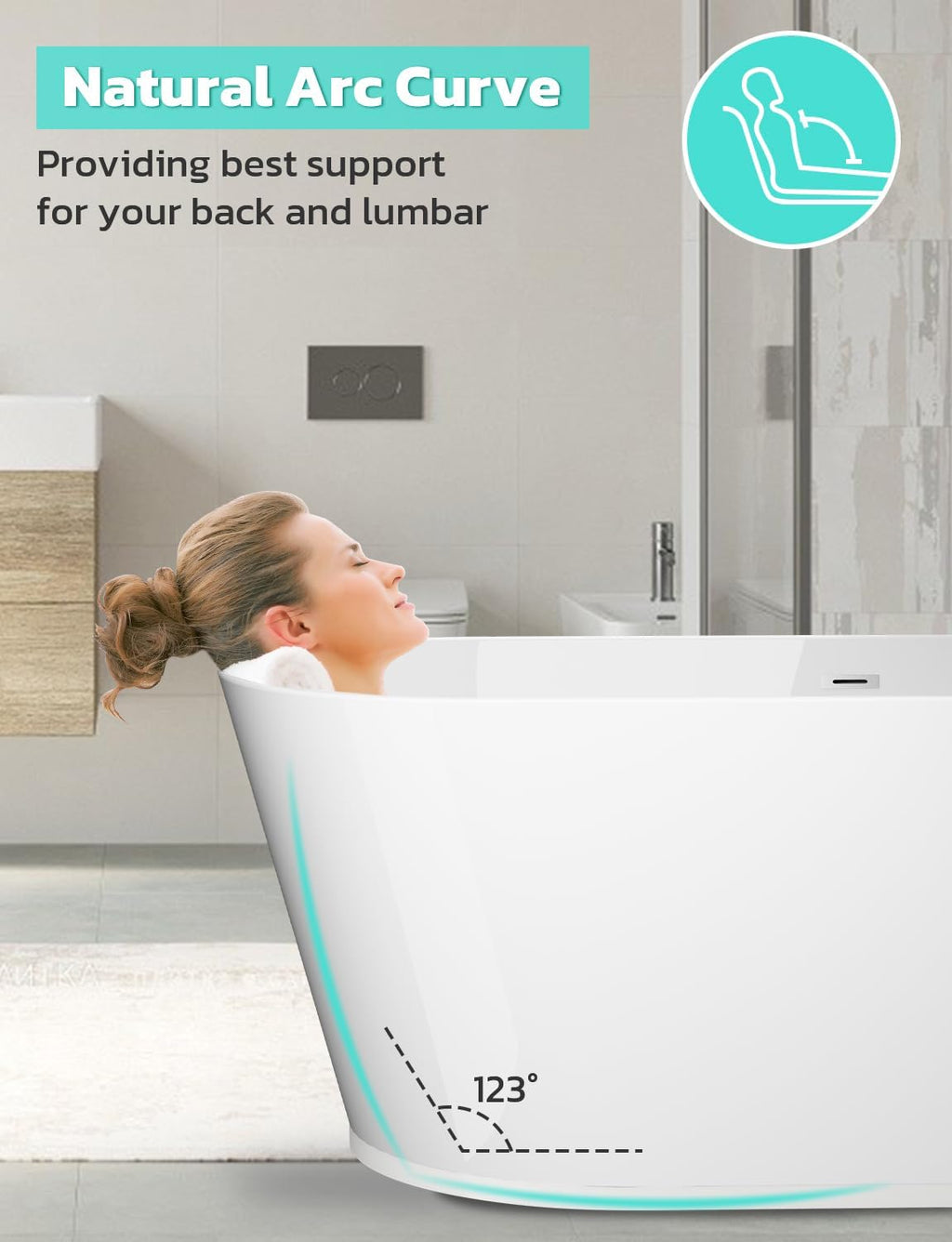 Zevemomo 59Inch Acrylic Freestanding Bathtub, Modern Stand Alone Soaking Tub with Brushed Nickel Overflow and Drain