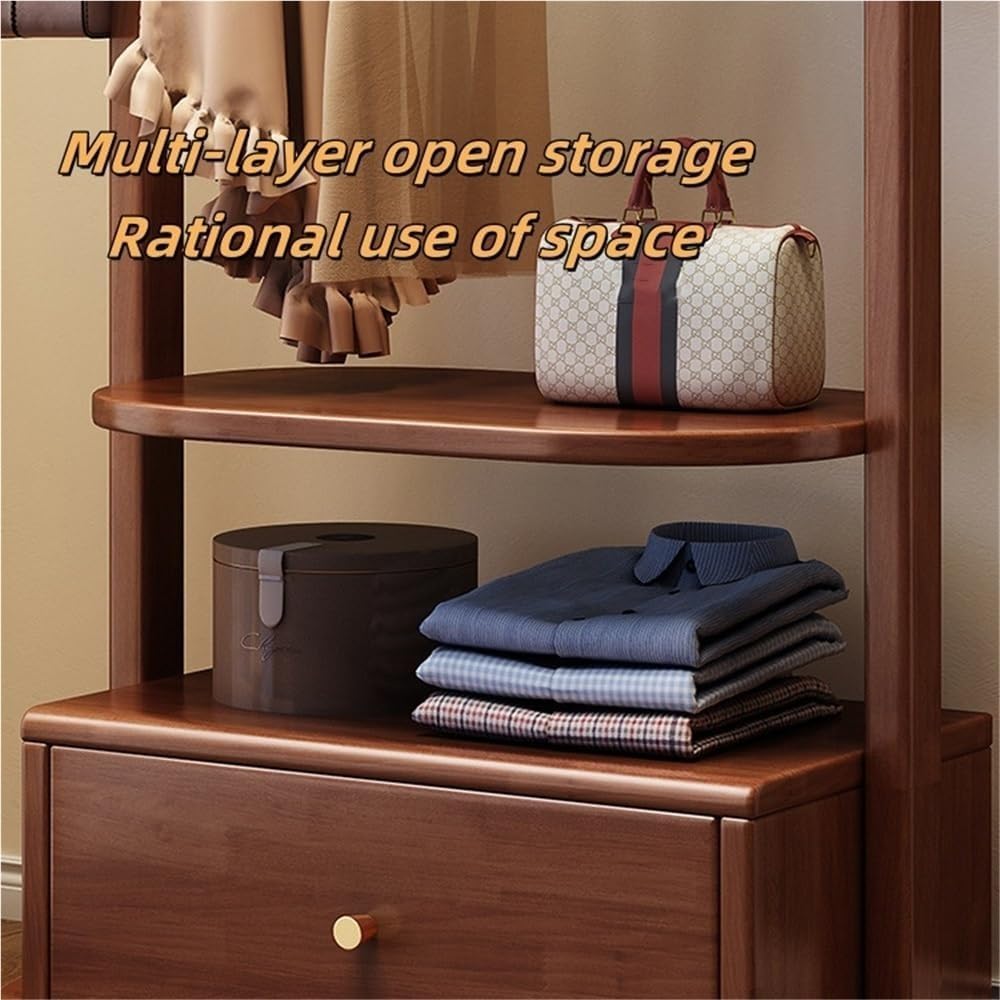 Wood Garment Rack Freestanding Clothes Rack with Shelves & Drawer Floor-Standing Clothing Storage Coat Rack Organizer Beautiful