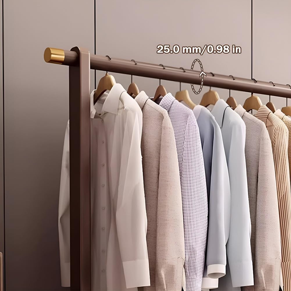 Freestanding Wood Clothing Garment Rack Single Rod with Storage Shelf for Hanging Clothes, Coats, Dresses(80 x 40 x 166 cm)