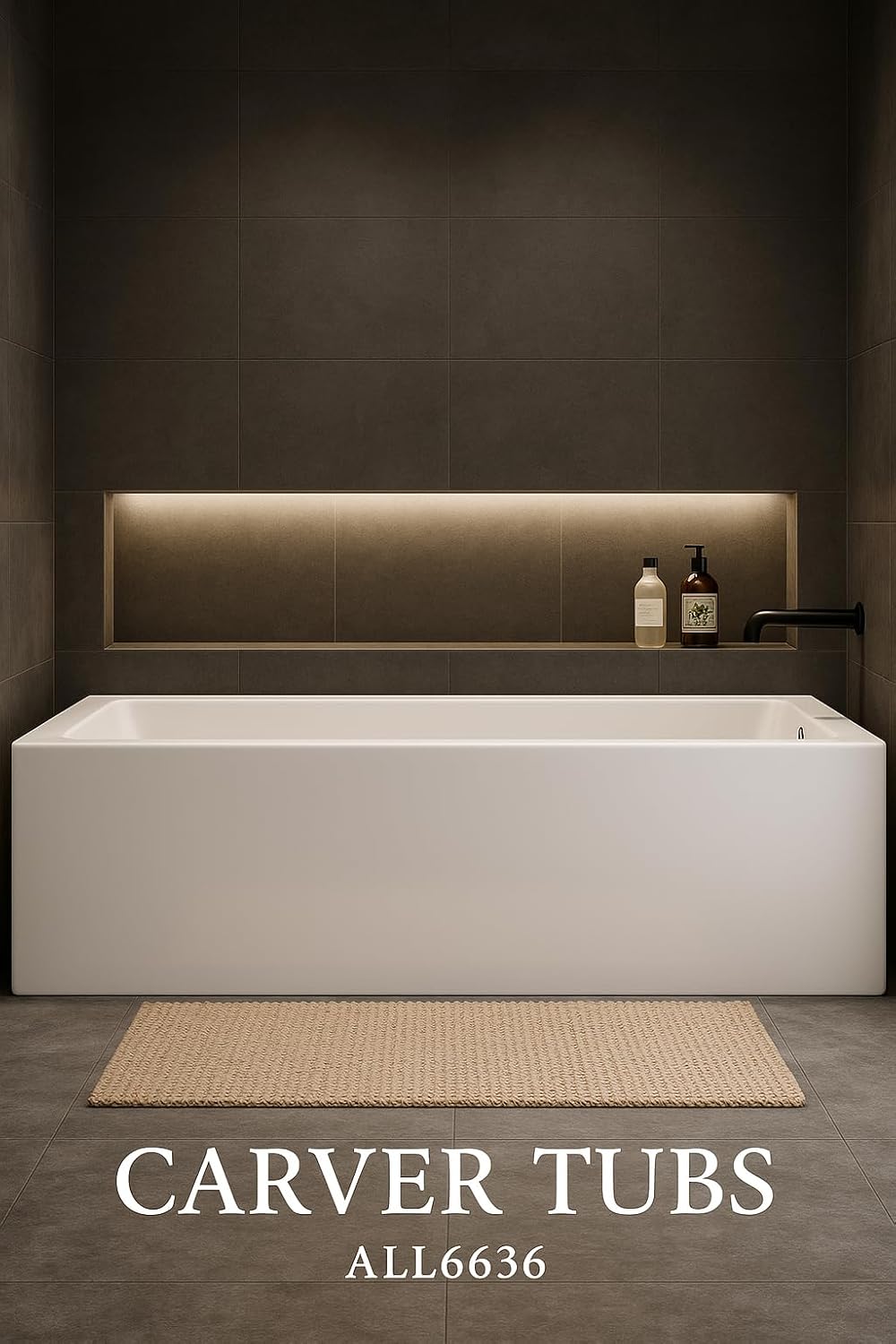 Carver Tubs - ALL6636 - Modern Acrylic Fiberglass Alcove Soaking Bathtub - Rectangular Water Massage Bathtub - White Rectangle Tub W/Left Chrome Drain - Deep Relaxing Soak - 66' L x 36' W x 20.5' H