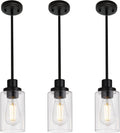 MELUCEE Kitchen Island Pendant Lighting 3 Pack Adjustable Black Hanging Ceiling Lamp with Clear Glass Shade for Bar Dining Room Corridor Living Room Bedside, 1-Light