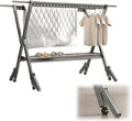 X-Shaped Drying Rack Collapsible, Free-Standing Airer, Clothes Drying Rack, Metal Laundry Rack, Foldable Laundry Rack for Air Drying Clothing, Garment Rack - Rolling Clothes H,Gray