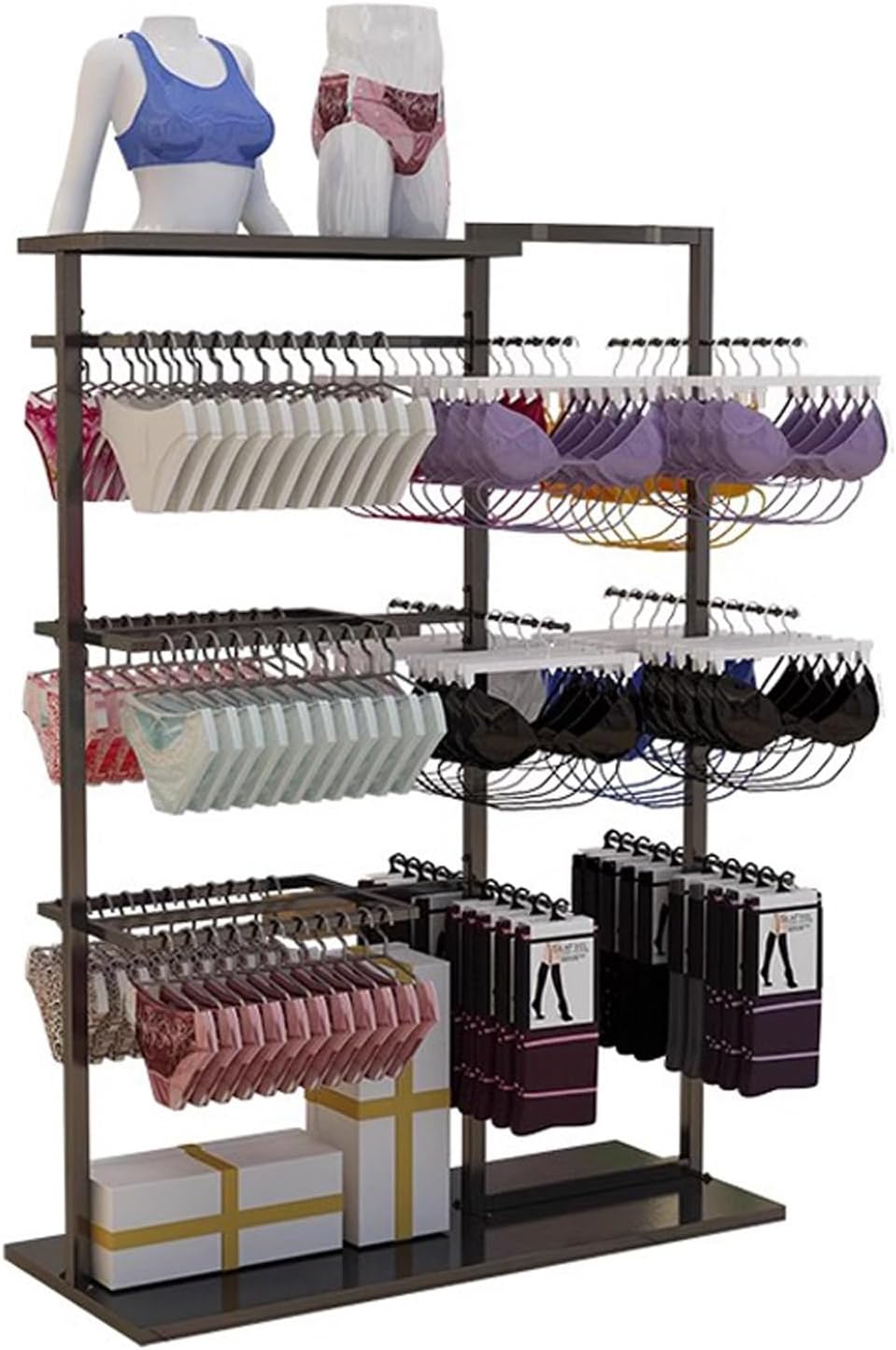 Heavy Duty Underwear Display Stands, Wrought Iron Floor-Standing Display Stand, Garment Racks with Top Storage Shelf and Hanging Bar, for Bag Skirts Socks Panties Shorts Underwear Bra