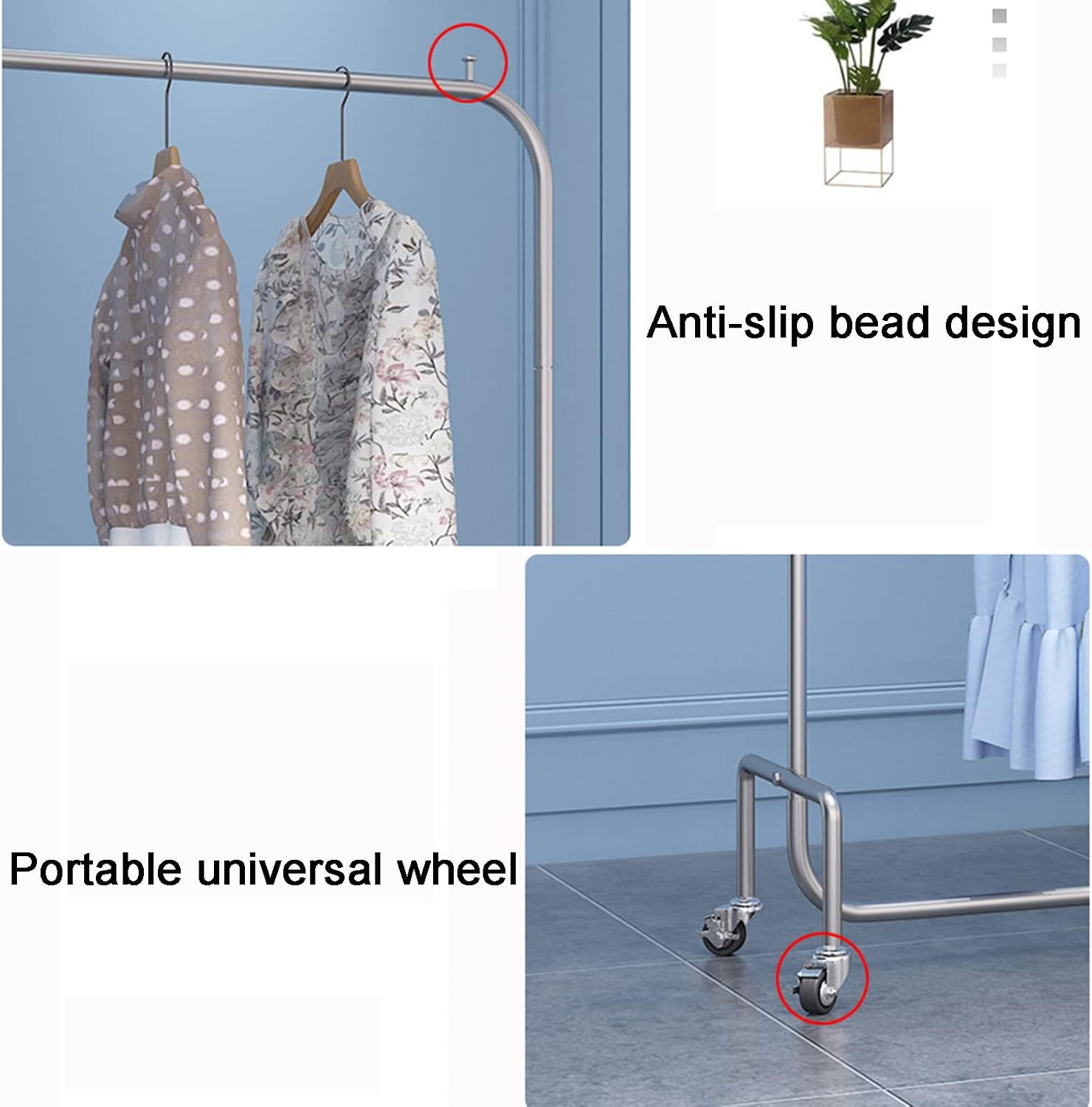 Heavy duty Garment rack Silver Stainless Steel Clothing Rack On Wheels Heavy Duty Clothes Rails For Bedrooms And Laundry Rooms Freestanding Hanger Single Rod Coat Rack Stand Holds 100 Kg ( 120X40X150