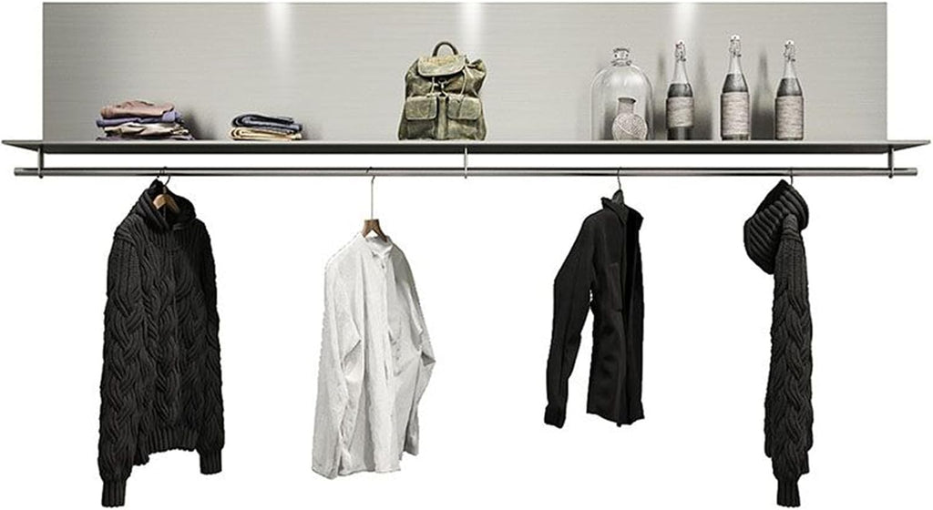 Coat Rack Industrial Wall Pipe Clothes Bar，Wall Mounted Stainless Steel Retail Display Garment Rack，Laundry Room Shelves Closet Storage，Clothes Rack Hanging Rod for Bedroom Living Room
