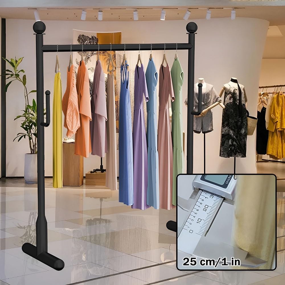Freestanding Garment Rack with 2 Hooks Metal Clothing Display Stand for Hanging Clothes, Coats, Dresses Saving Space(60 x 38 x 150 cm)
