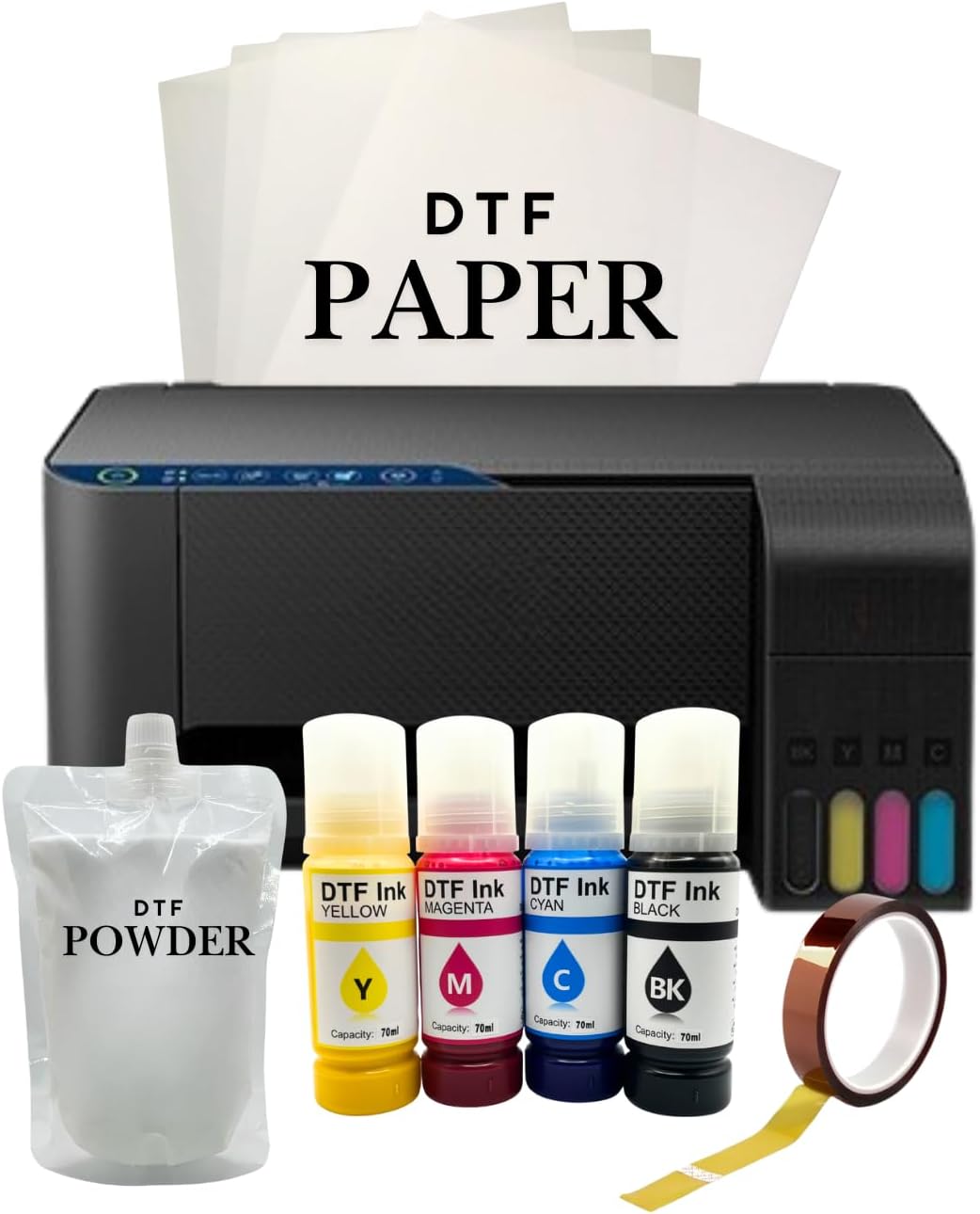 Cartridge-Free Super-Tank Printer with DTF Ink Bundle for Heat Transfers, Easy Fill, Built-in Scanner & Copier - DTF Conversion Printer New, Medium