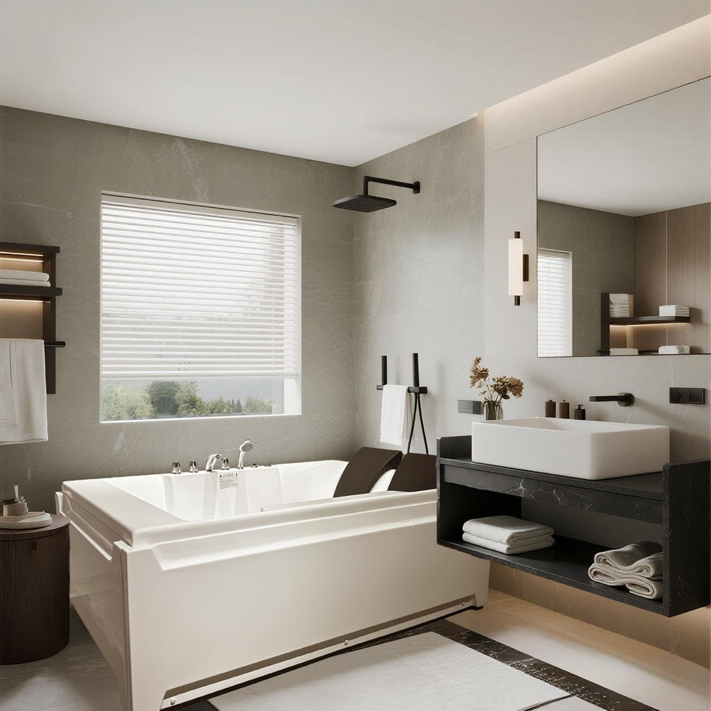 72'x48' Acrylic Jetted Tubs with 8 Whirlpool Nozzles, 2 Person Massage Whirlpool Bathtub with Pillows, 3 Sided Apron Design, Hydro Massage, Color-Changing LED Lights Chromatherapy, Left Drain