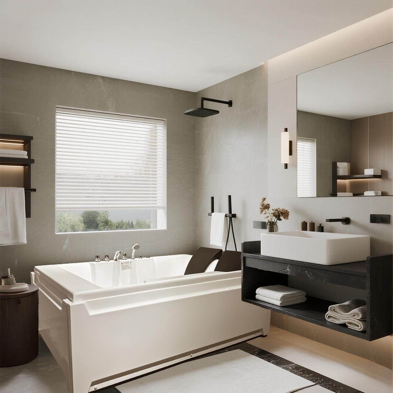 72'x48' Acrylic Jetted Tubs with 8 Whirlpool Nozzles, 2 Person Massage Whirlpool Bathtub with Pillows, 3 Sided Apron Design, Hydro Massage, Color-Changing LED Lights Chromatherapy, Left Drain