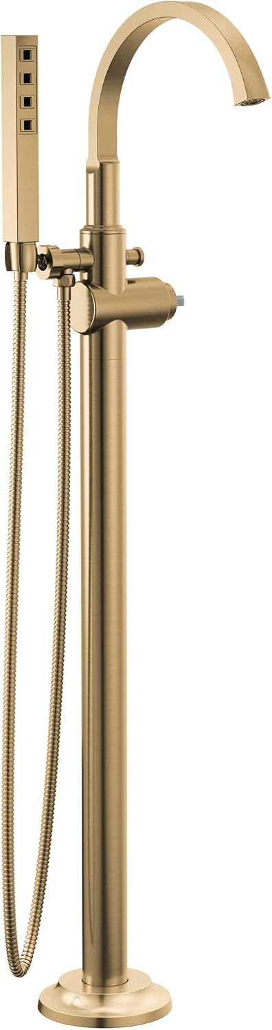 Delta Faucet Tetra Floor-Mount Freestanding Tub Filler with Hand Held Shower, Gold Tub Faucet, Lumicoat Champagne Bronze T4788-CZ-PR-LHP-FL (Valve and Handle Not Included)