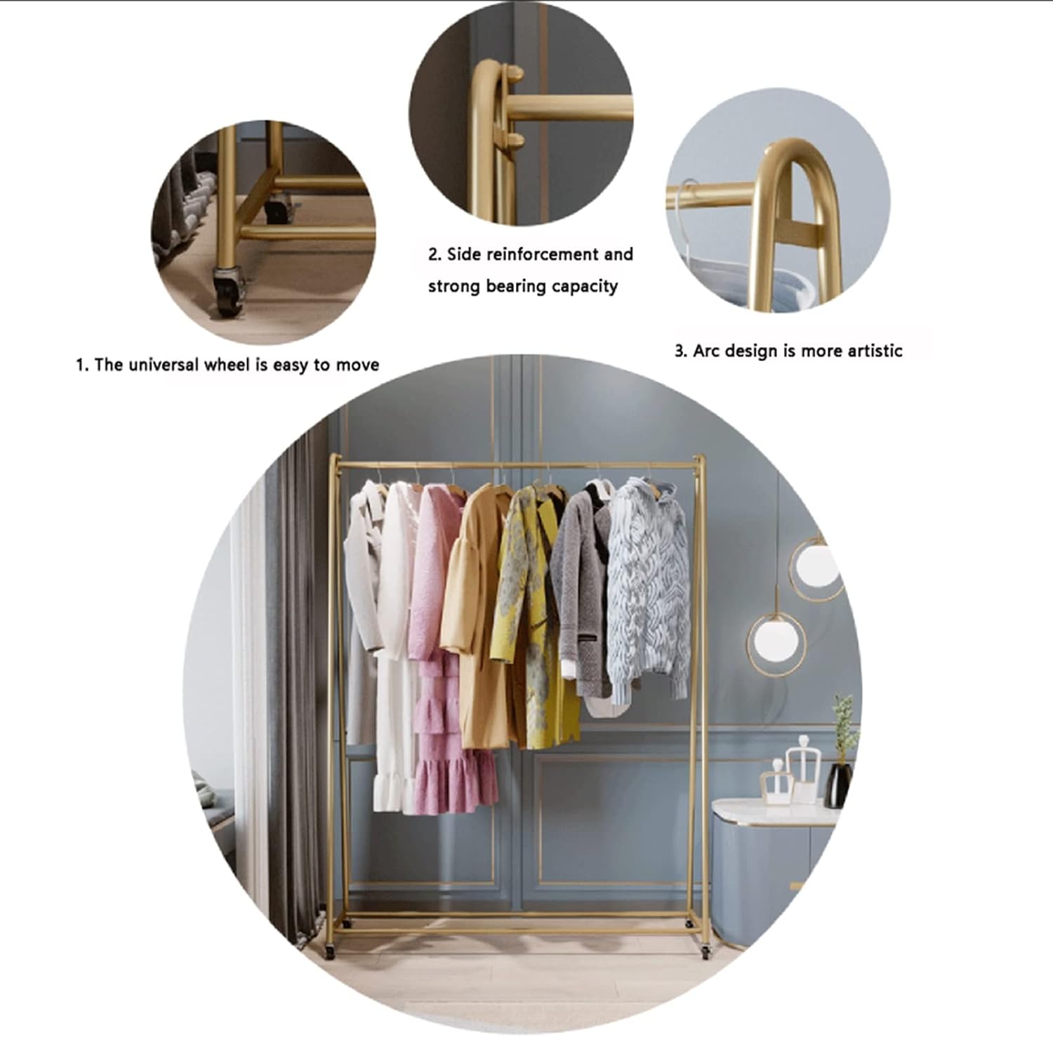 Coat Racks Clothes Rail Garment Rack with Wheels Heavy Duty Drying Rack Rolling Clothing Display Rack for Commercial or Residential,Gold-80X40X150Cm