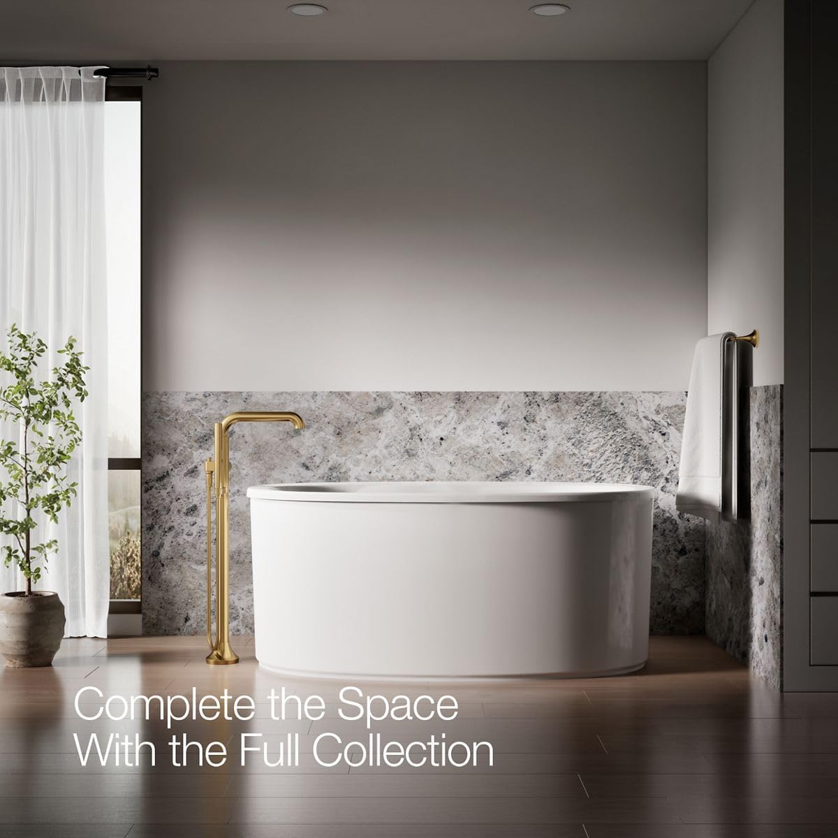 Kohler T27424-4-2MB Tone™ Floor-Mount Bath Filler Trim with handshower, Vibrant Brushed Moderne Brass