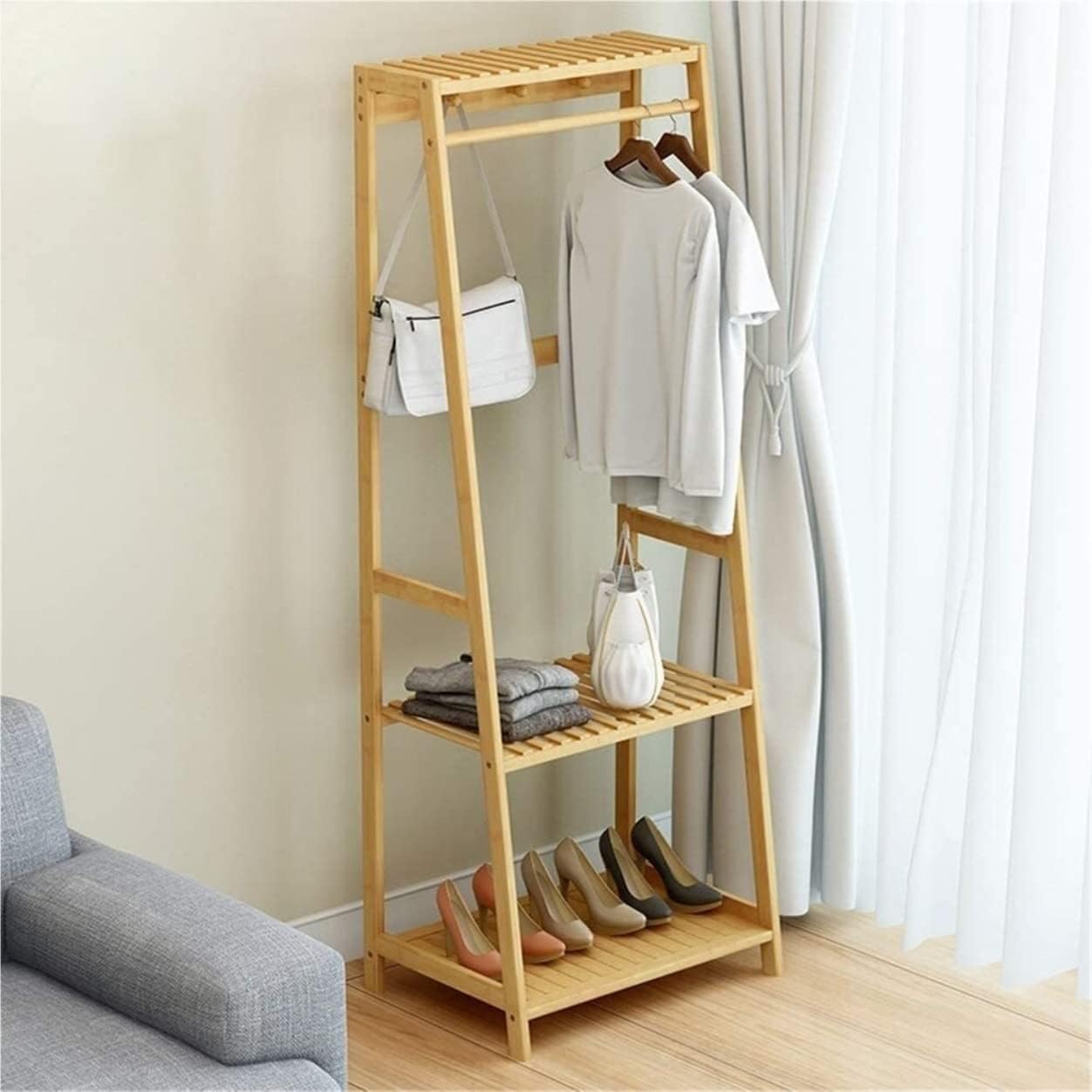 VVABRA Coat Stand Coat Rack Coat Stands Heavy Duty Adjustable Clothing Rail Garment Clothes Rack Collapsible with Hooks for Shoes Hats Scarves Coat Holder
