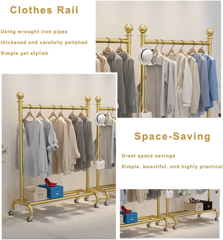 Rolling Garment Rack with Shelf and Wheels, Metal Clothes Rail for Bedroom, Living Room, Entryway or Retail Display,Black,39.4X15.7X61in