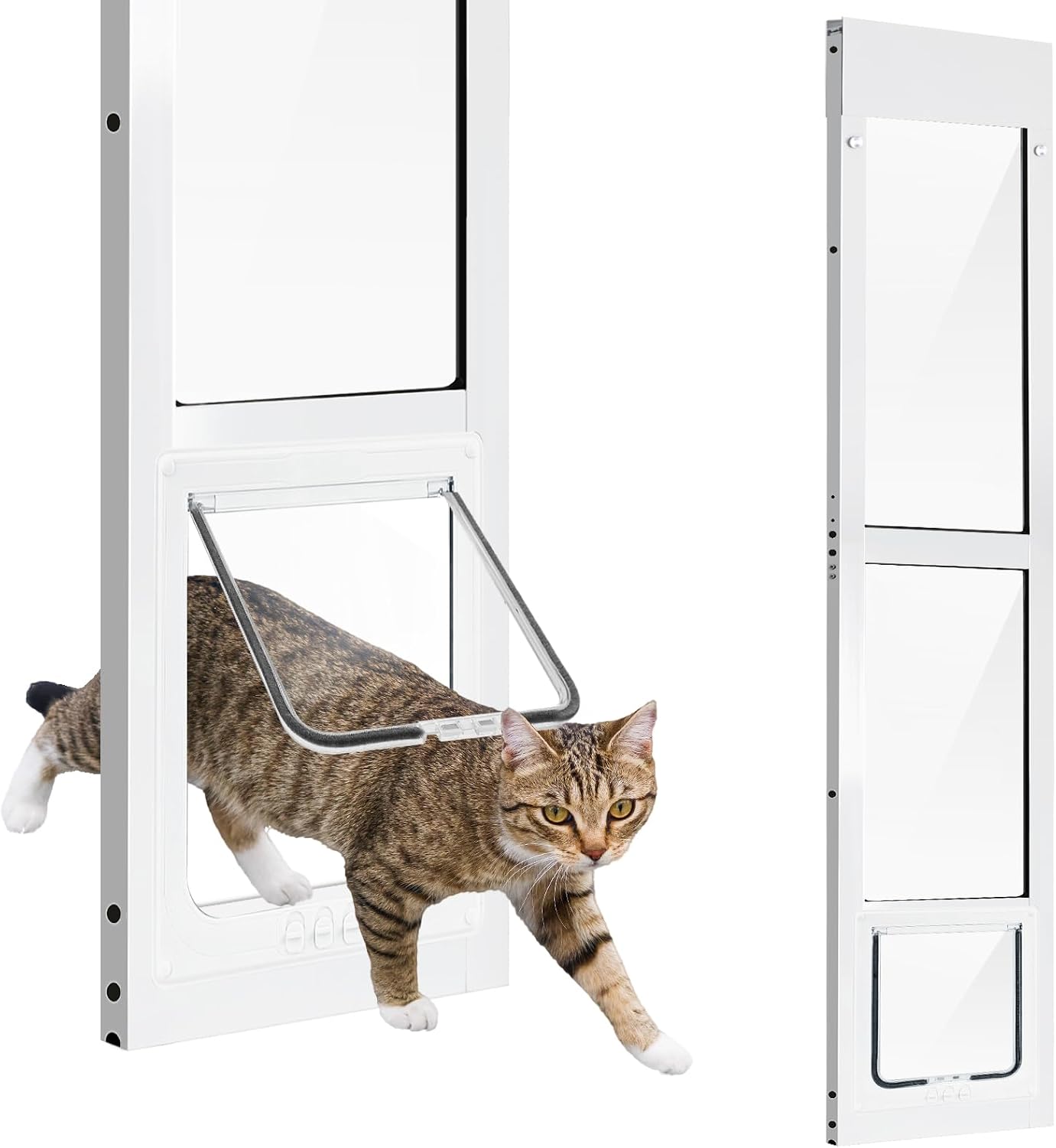 Petoasis Cat Door for Sliding Glass Door, Fits 92-1/4' to 96-1/2' Sliding Door Cat Door Insert, Upgraded All-Season Rigid Flap with Magnetic Closure, 4-Way Safety Lock (Full-Height)