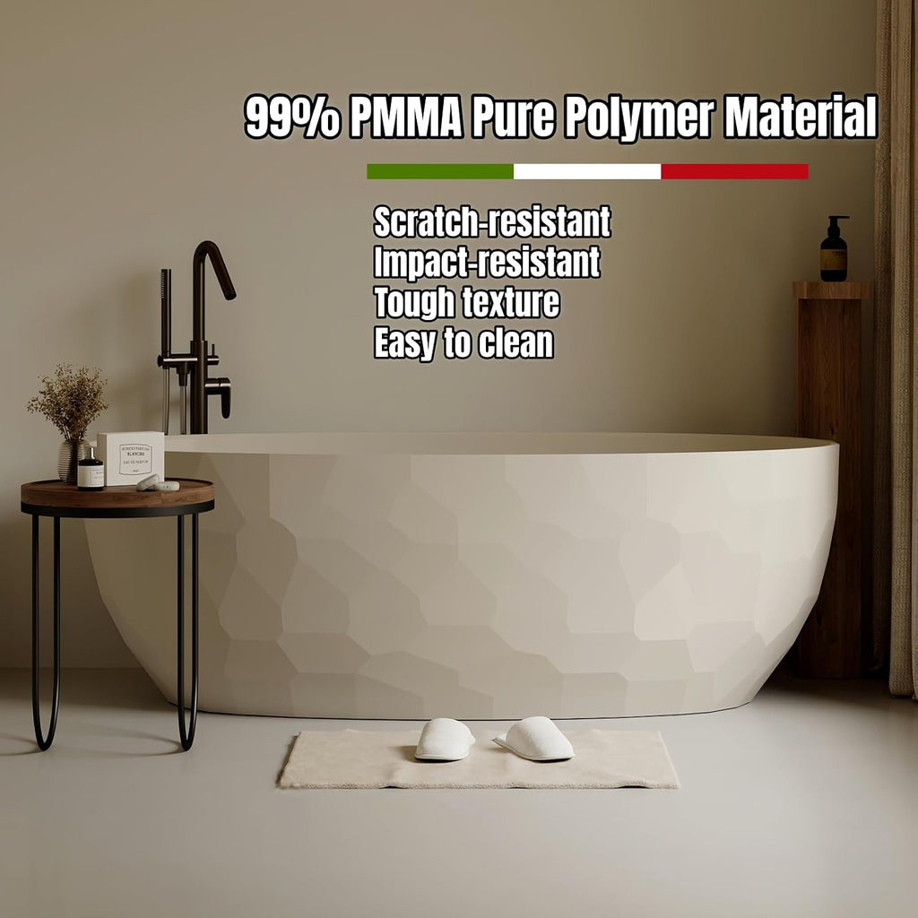 68' Edeyeu Freestanding Bathtub - Extra Deep PMMA Solid Surface Soaking Tub, Modern Free Standing Bathtub, Luxury Stand Alone Soaker Tub Suitable For Apartments, Villas, and Hotels Pink