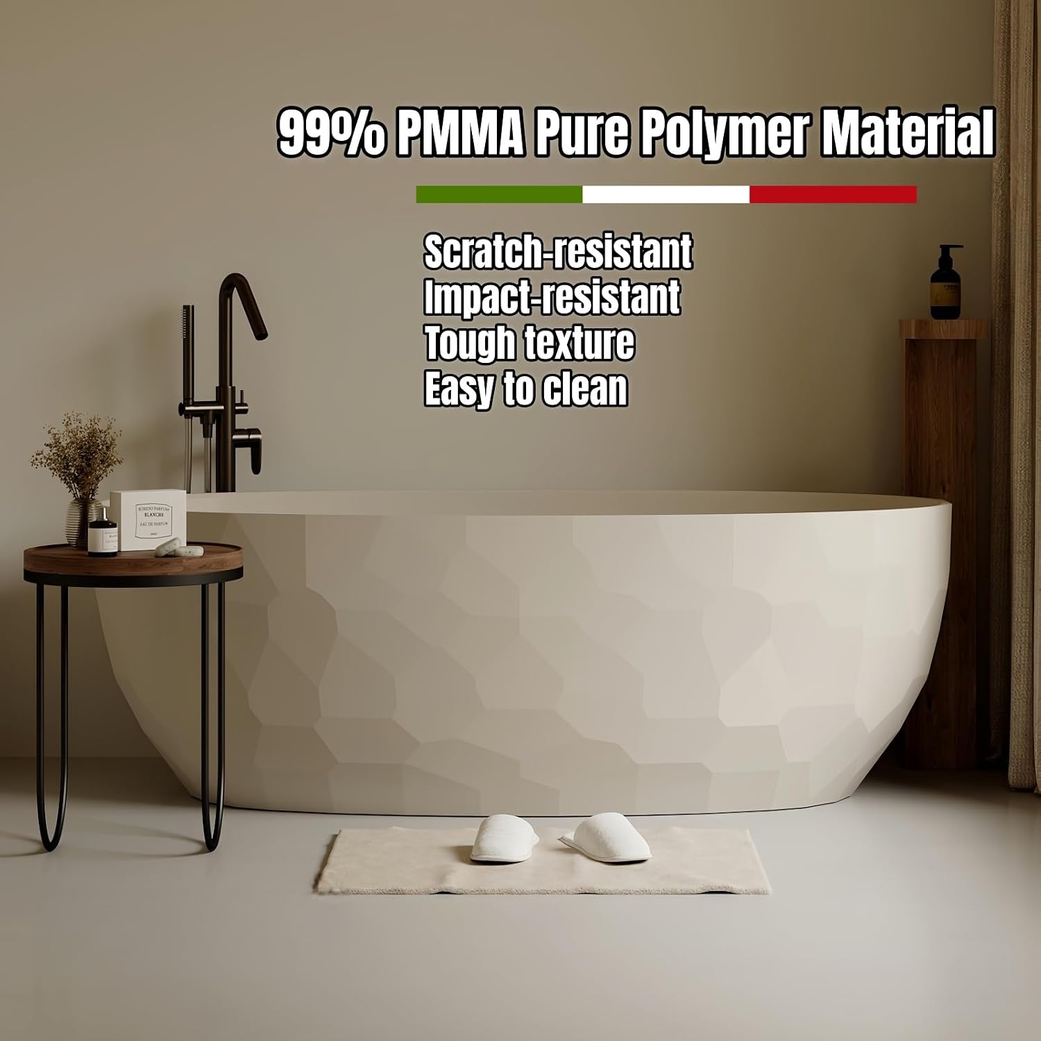 68' Edeyeu Freestanding Bathtub - Extra Deep PMMA Solid Surface Soaking Tub, Modern Free Standing Bathtub, Luxury Stand Alone Soaker Tub Suitable For Apartments, Villas, and Hotels Pink