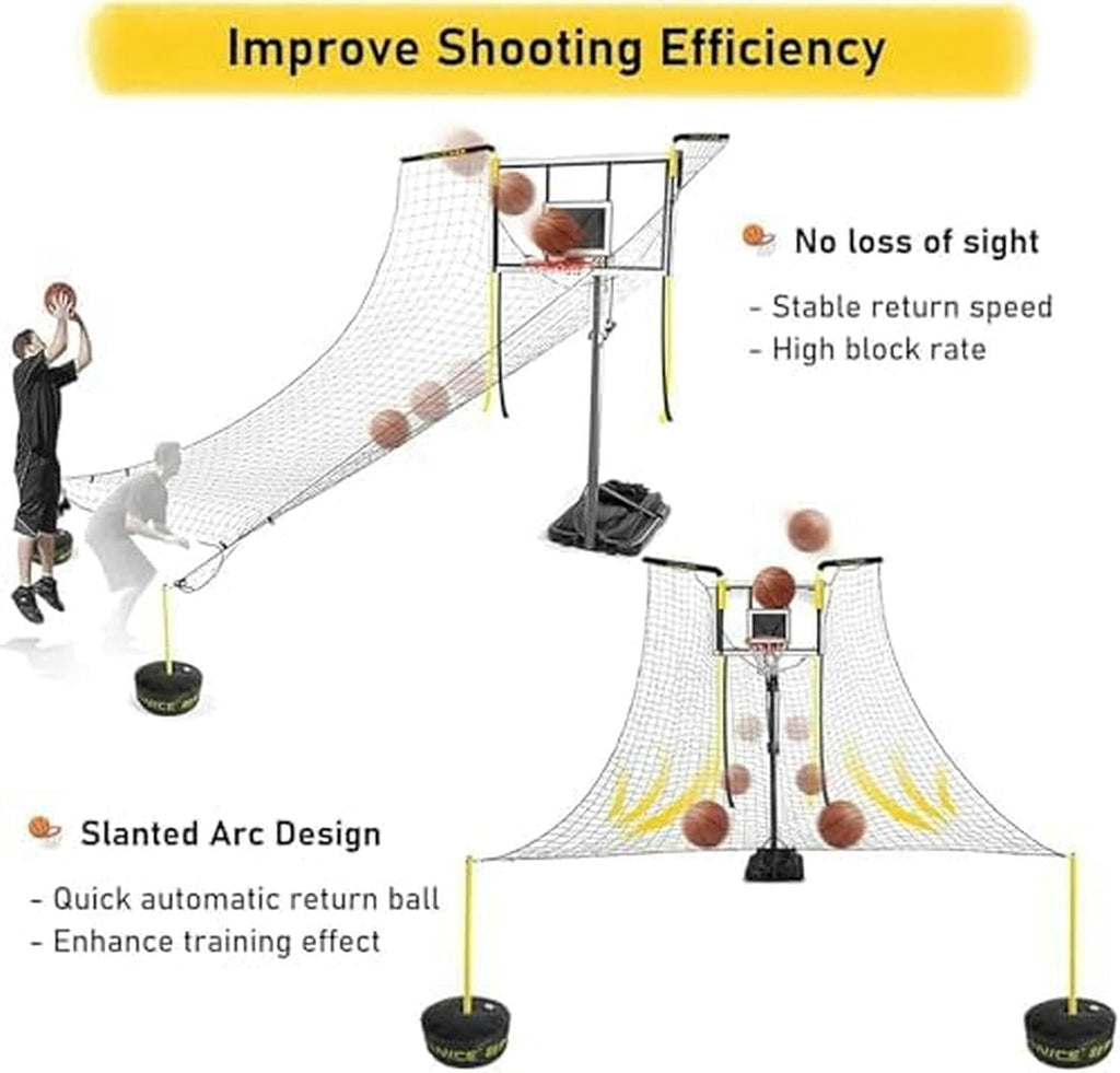 Basketball Return System with Adjustable Height & Angle - Portable Hoop Mounted Net Catcher, Ideal for Practicing Shots from Different Positions