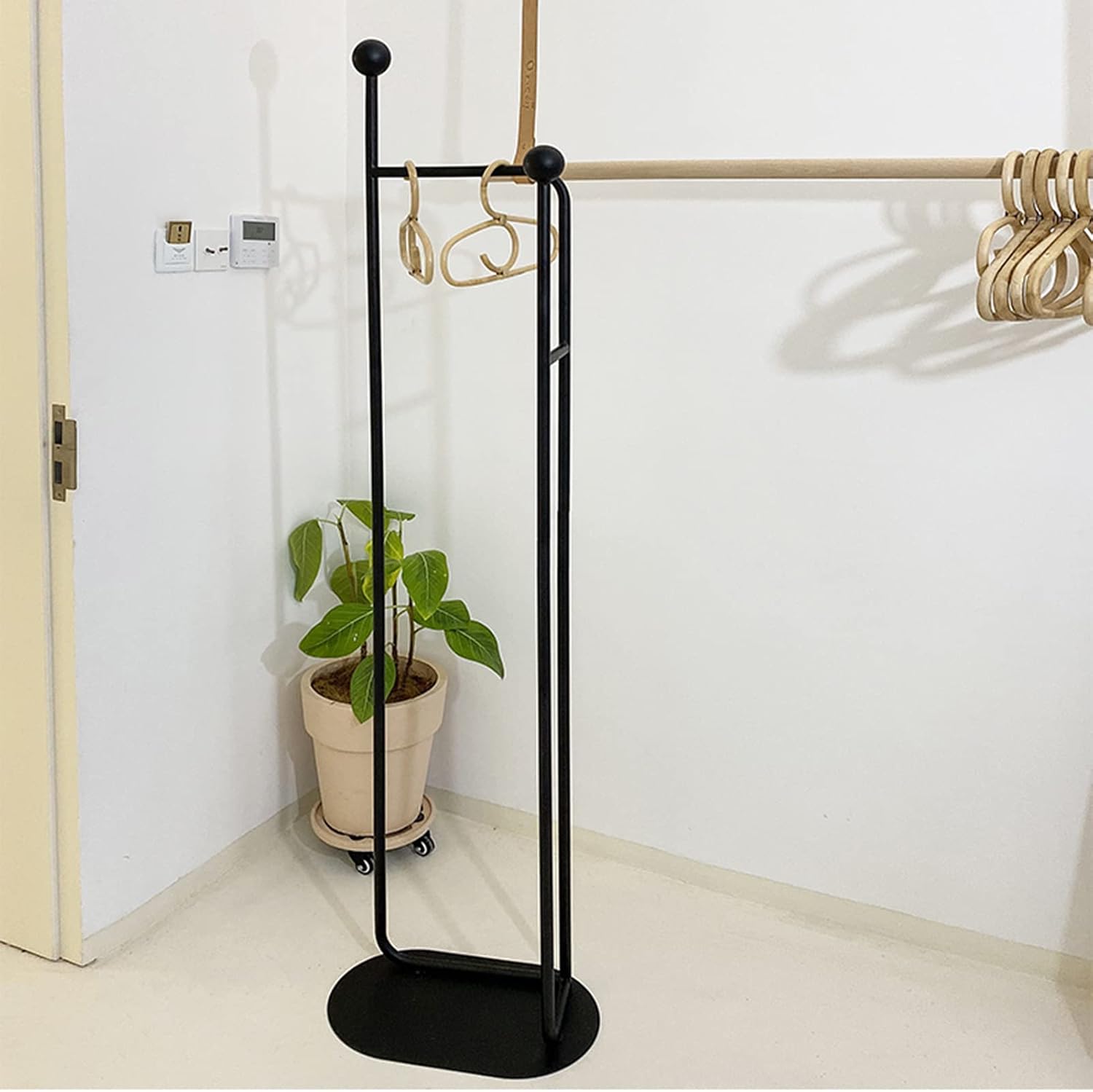 Heavy Duty Garment Rack Modern Metal Clothing Rack with Shelves Freestanding Coat Rack for Bedroom Hallway and Living Room Easy to Assemble Clothes Rail Small Space Storage Solution (Black)
