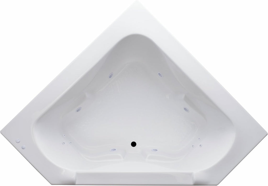 Carver Tubs - CT6060 - Modern Acrylic Fiberglass Whirlpool Corner Bathtub, 12 Heated Jetted Air Massage - White Corner Triangle Acrylic Tub w/Armrest - Deep Relaxing Soak - 60'L x 60'W x 19.5'H