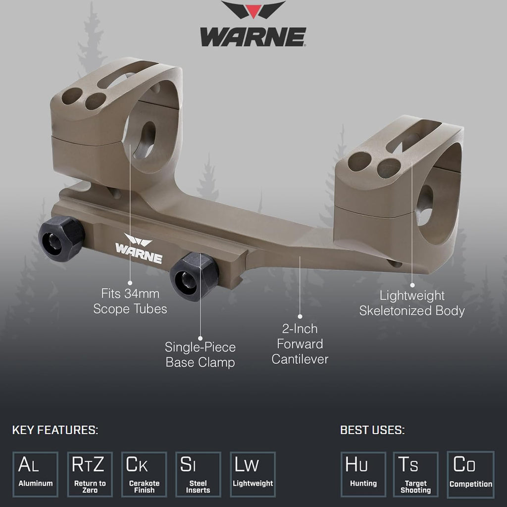 WARNE XSKEL30TW Gen 2, Extended Skeletonized 30mm MSR Mount, 6061 T6 Aluminum, Steel Threaded Inserts, Black | Two-Inch Forward Cantilever, Steel Threaded Inserts, MSR Ideal Height, Fits 34mm Scope Tubes, Lightweight Construction