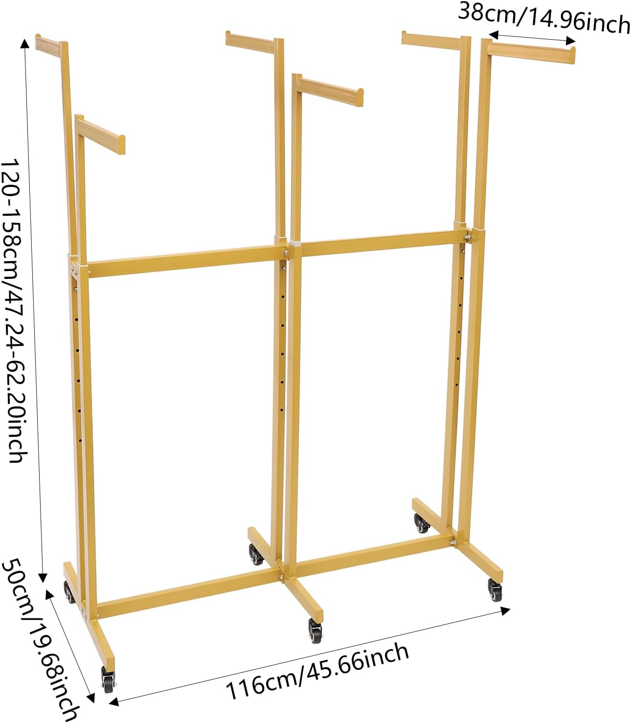 Heavy Duty Garment Rack, Height-Adjustable Clothing Rack with 6 Arms, Floor Standing with Wheels, 165 lbs Load Capacity for Hanging Clothes