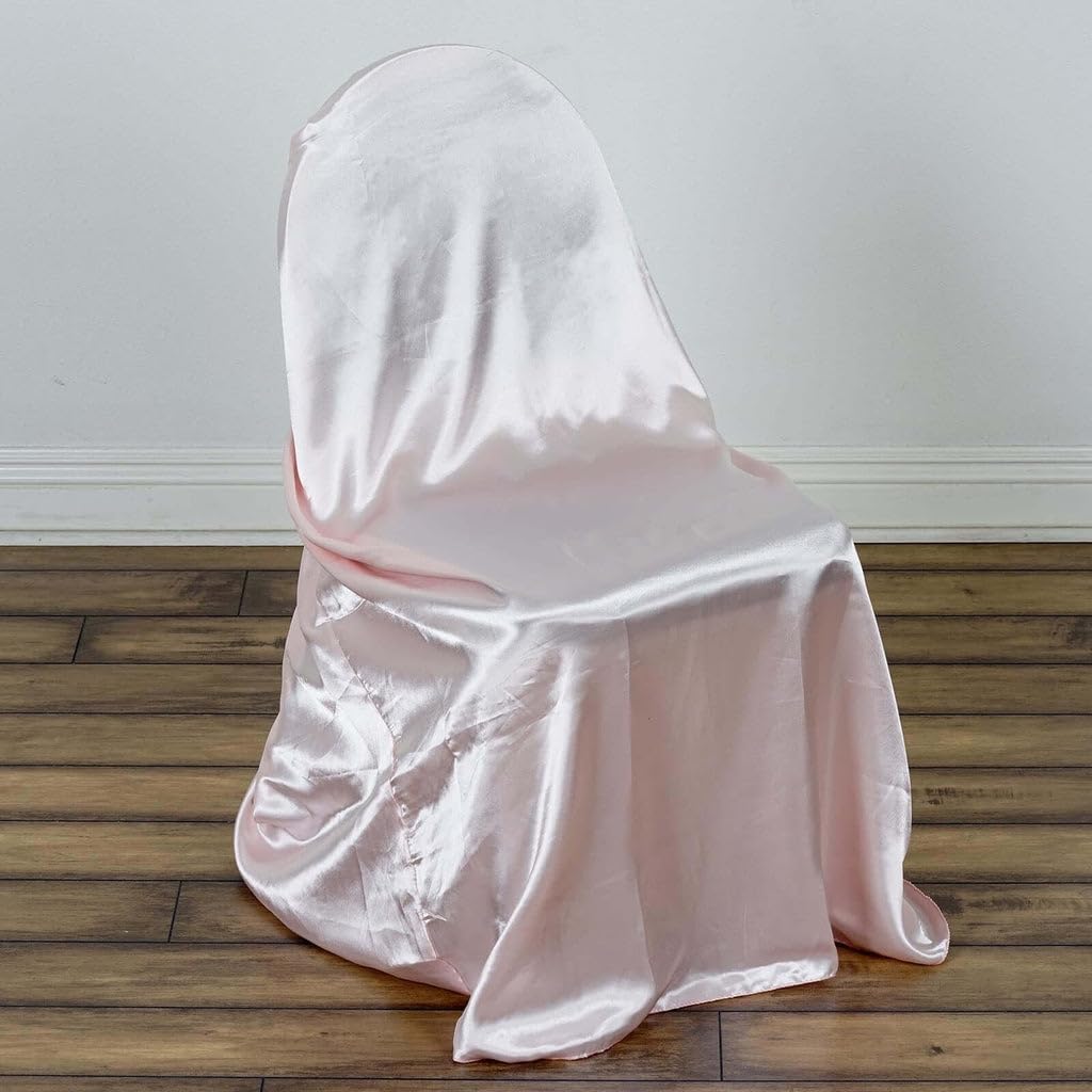 Tableclothsfactory Blush Silky Satin Universal Chair Covers Fits All Type of Chairs Event Dinning Slipcover for Wedding Party Banquet
