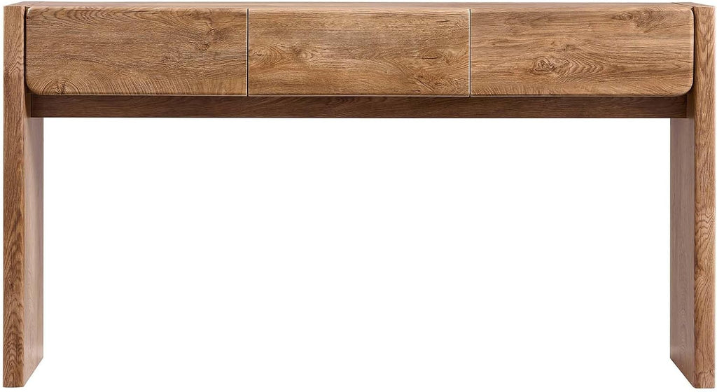 OKD 63'' Console Table with 3 Drawers, Farmhouse Entryway Table with Rounded Corners, Console Table Behind Couch for Living Room/Hallway-Light Knotty Oak